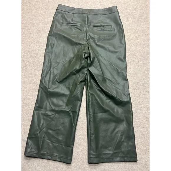 Bagatelle Collection Green Vegan Leather Wide Leg High Rise Women's Pants Medium - Picture 4 of 8
